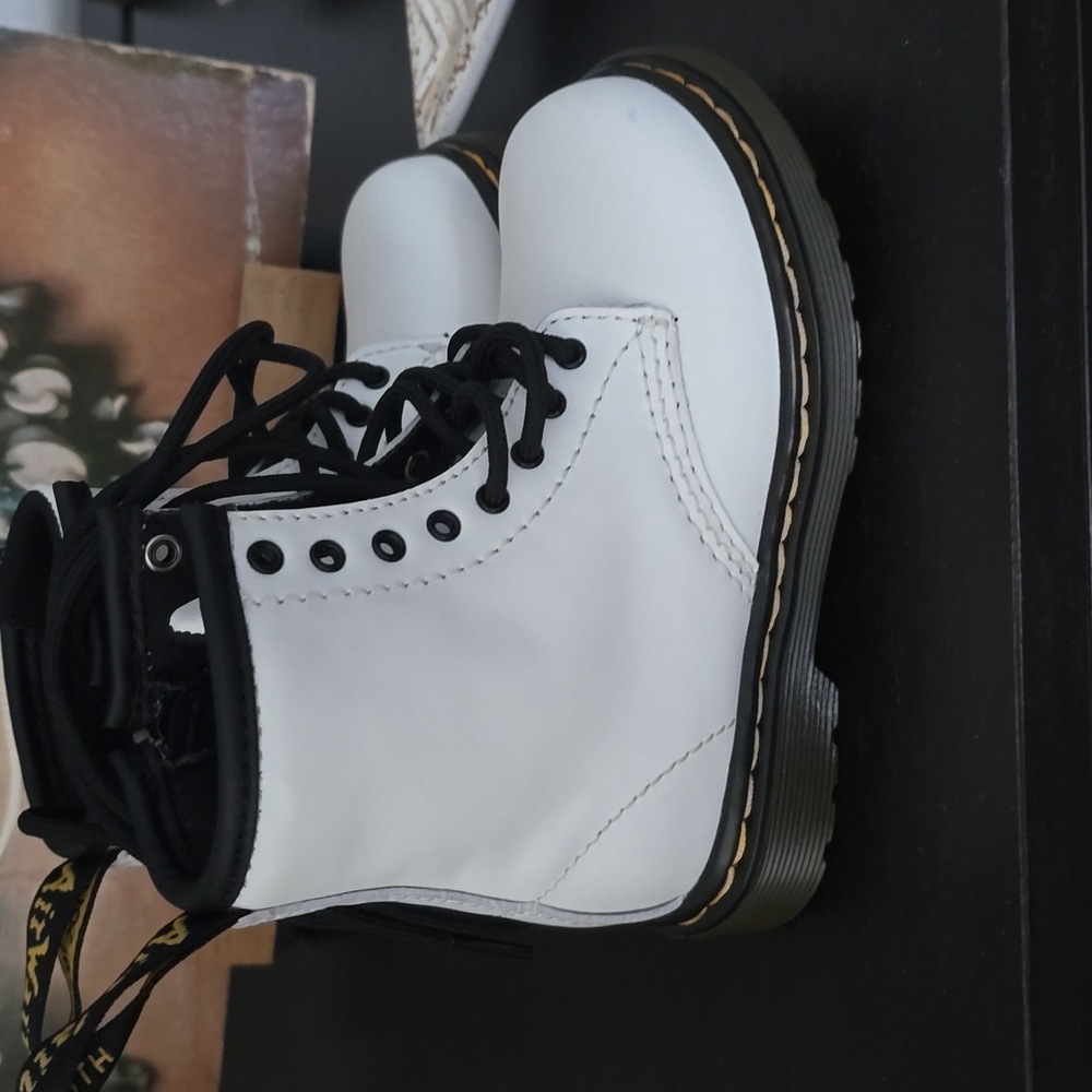 Dr. Martens White and Black Lace-Up Boots #6 - Picture 2 of 4